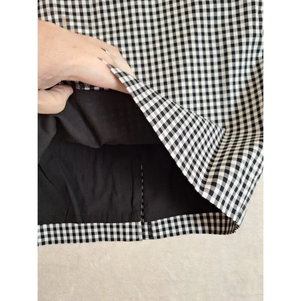 Ann Taylor Black & White Gingham Skirt Womens 8P Pencil Cotton Lined Zip Knee